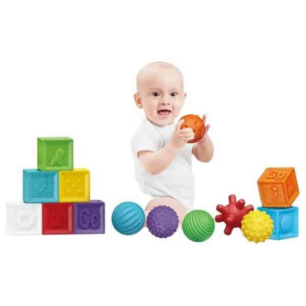 Perfect Dealz 16pcs Puzzle Sensory Soft and Textured Rubber Balls and Blocks Set For Kids