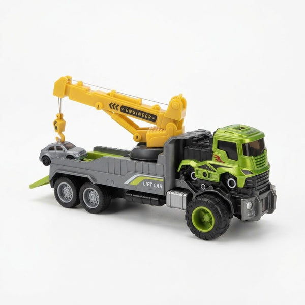 Alloy Rescue Vehicle Model Car Set featuring a tow truck with crane hoisting a miniature car.