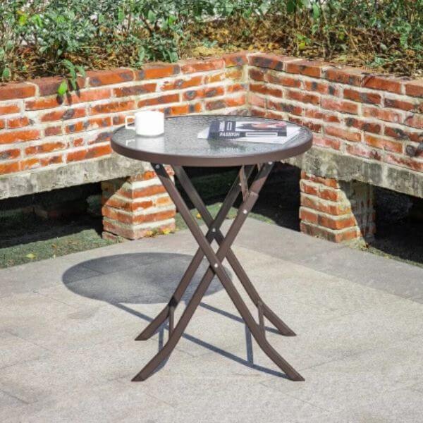 60cm Foldable Round Glass Top Patio Side Table image 0