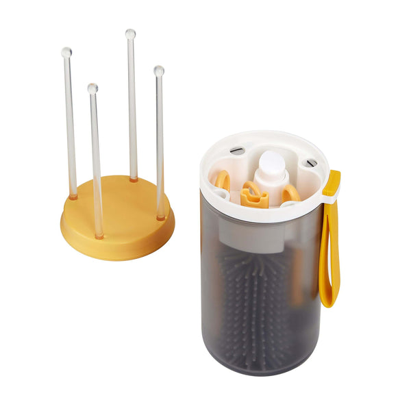 6 in 1 Baby Bottle Cleaning Kit Travel Set with storage container and cleaning brushes.