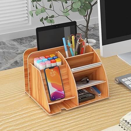 Perfect Dealz 8 Compartment Wooden Desktop Organizer