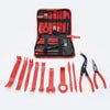 19-Piece Automotive Trim Removal Tool Kit displayed in a zippered storage pouch with red and black tools.