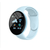 Smart Fit Active Smartwatch displaying fitness stats like steps and heart rate on a sleek blue strap.