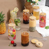 Perfect Dealz 4 Pieces Can Shaped Drinking Glass with Bamboo Lids and Glass Straw Set