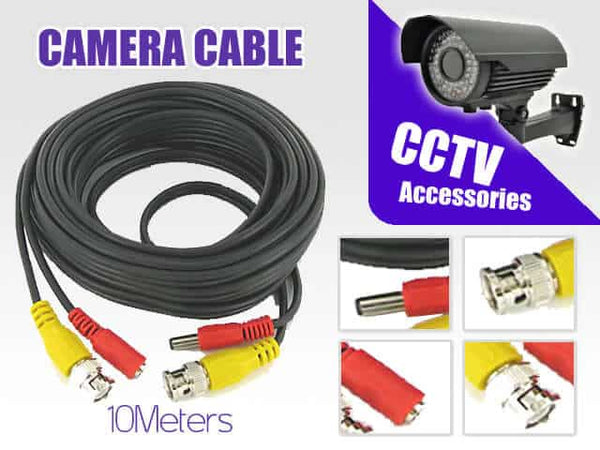 10m Power And Video CCTV Camera Cable with connectors and CCTV accessories for enhanced surveillance systems.