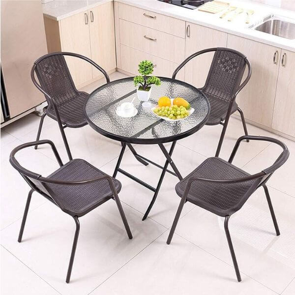 80cm Foldable Round Glass Top Patio Side Table image 2