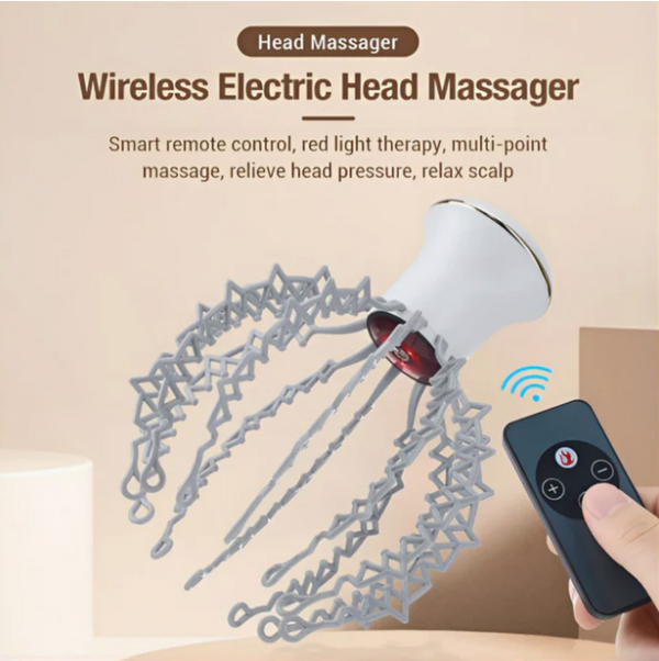 Head Massager Battery Version, wireless electric head massager with remote control for scalp relaxation.