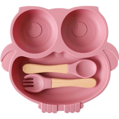 3pc Owl Silicone Baby Feeding Bowl and Cutlery Set