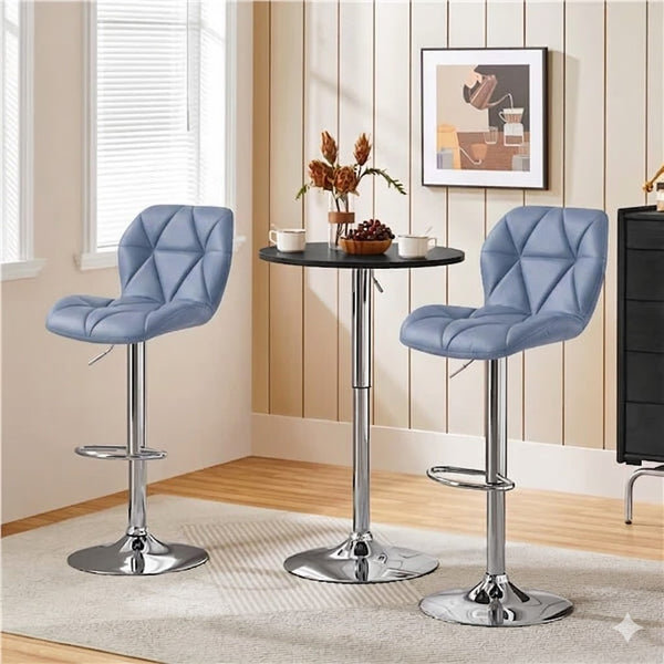 Adjustable Bar Stool and Table Set featuring modern design with two stools and a round table.