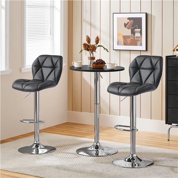 Adjustable Bar Stool and Table Set featuring sleek black bar stools and stylish table in modern kitchen setting.