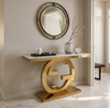 Modern Gold Circular Accent Console Table featuring a marble top and stylish gold base in a chic interior setting.