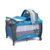 Alloy Portable Simplistic Portable Crib in blue with mobile and changing station for convenient use.