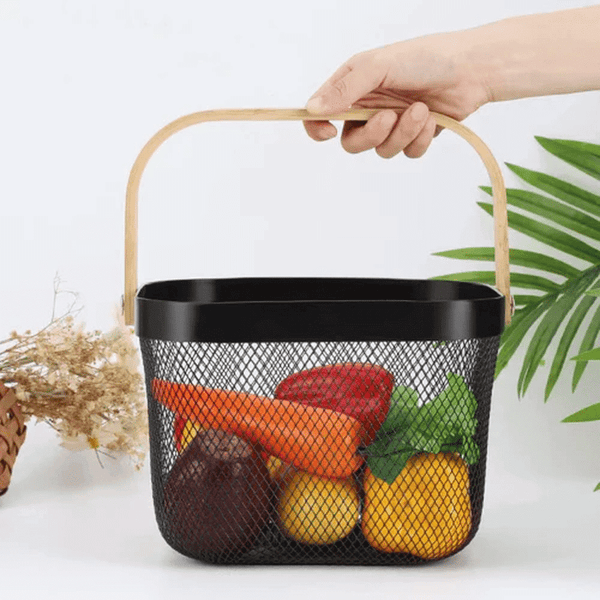 Perfect Dealz Mesh Fruit Basket with Wooden Handle