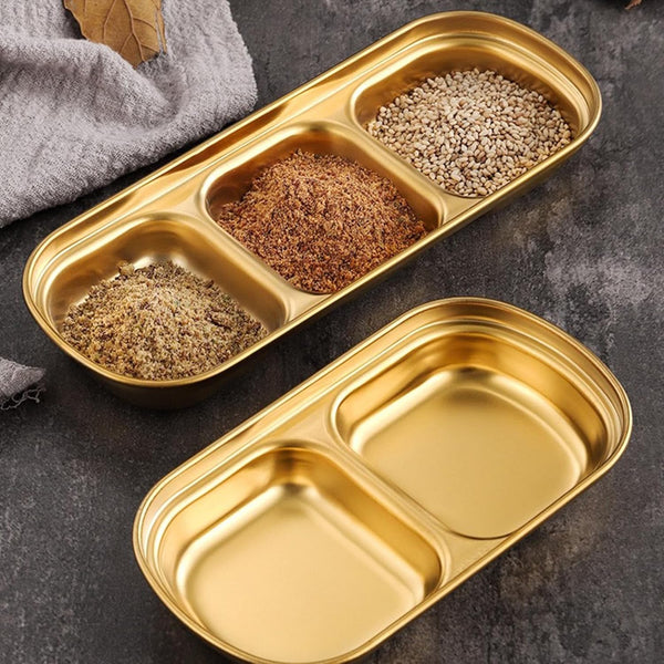 Perfect Dealz 15 cm Gold Stainless Steel Mini Compartment Dipping Bowls