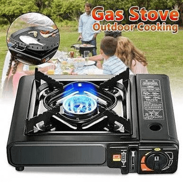 Compact Portable Gas Camping Stove for outdoor cooking and meal preparation.