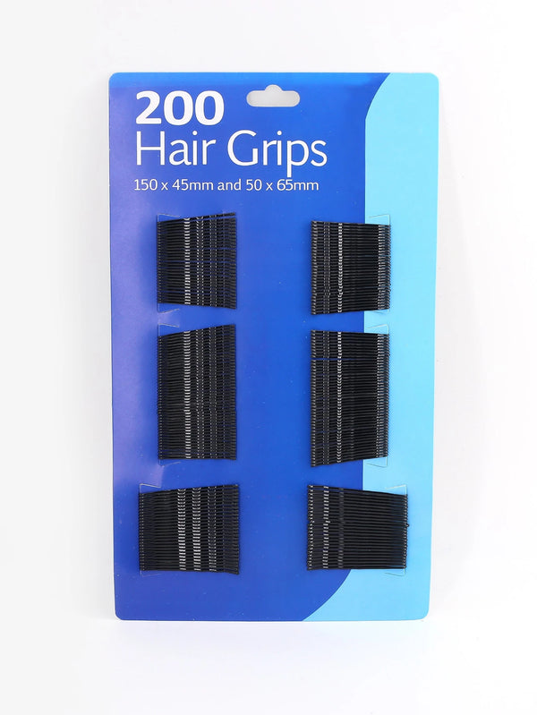 200pcs Wave Design Bobby Pin Set displayed on packaging with 200 hair grips in various sizes for styling convenience.