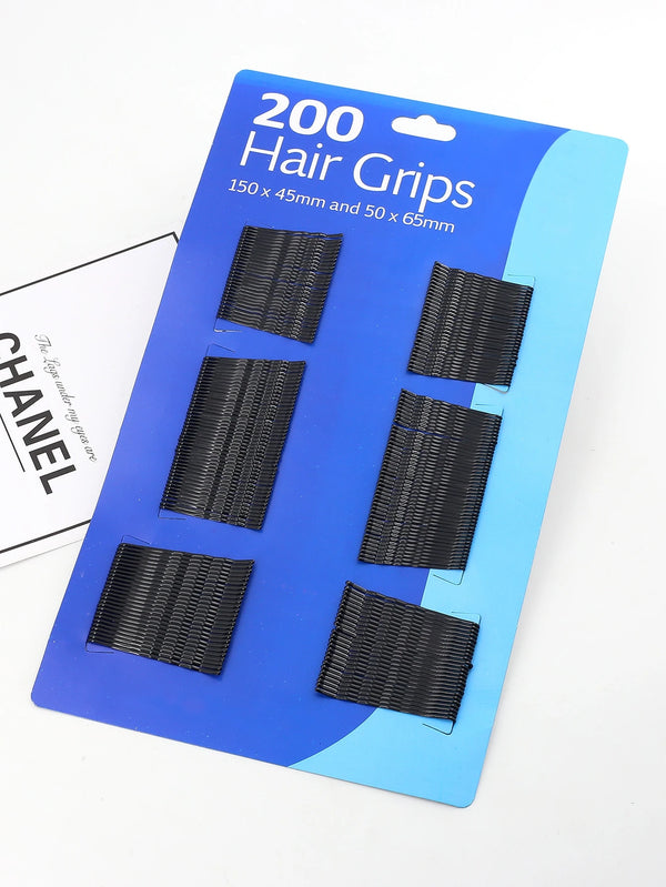 200pcs Wave Design Bobby Pin Set displayed in packaging with various sizes and styles of hair grips.
