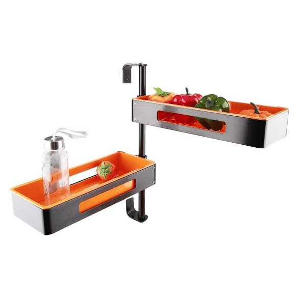 180 Rotating Finishing Frame 2-Tier for Kitchen and Bathroom showcasing storage for fruits and water bottle.