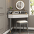 Glow Vanity Dresser with Mirror featuring a spacious design for makeup and grooming in a stylish room setting.