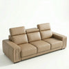 3 Seater Sofa with Adjustable Headrests in light brown leather with independent headrests for customized comfort.