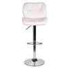 White Shell Bar Stool with Gas Lift and Chrome Base featuring a geometric quilted backrest.