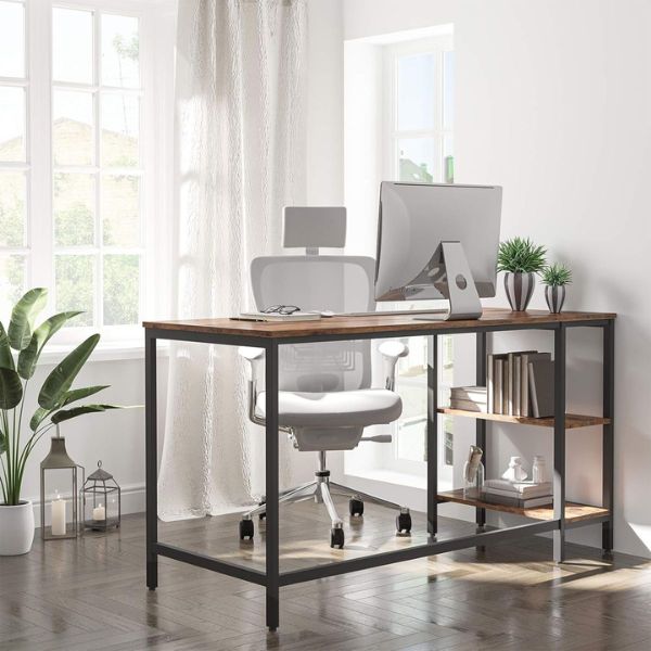 Home Office Computer Writing Work Desk 120cm with modern design, featuring an ergonomic chair and shelving.