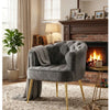 Luxury Tufted Velvet Barrel Dining Chair in cozy living room setting with warm fireplace.