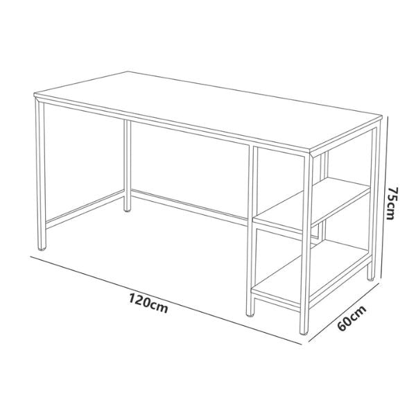 Home Office Computer Writing Work Desk 120cm with dimensions 120cm x 60cm x 75cm, featuring open shelving for storage.