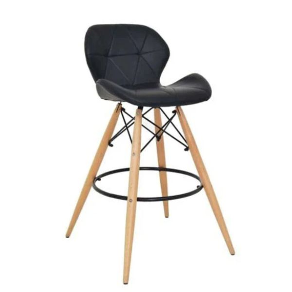 Urban Lounge Bar Chair featuring modern design with black cushioned seat and wooden legs, ideal for kitchens and home bars.