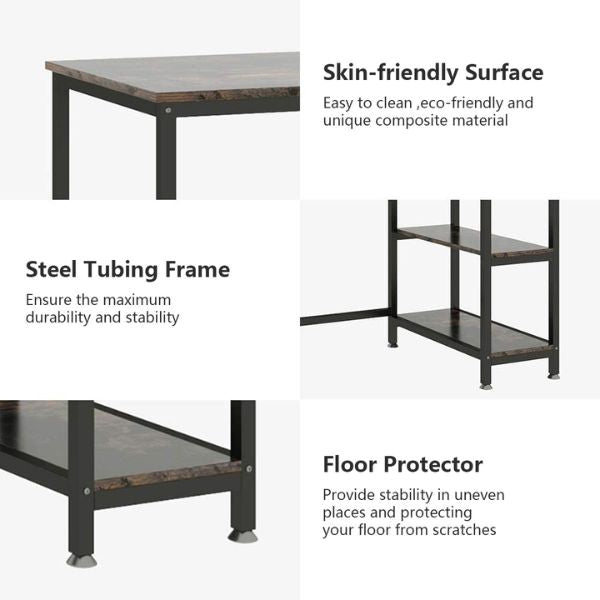 Home Office Computer Writing Work Desk 120cm features skin-friendly surface, steel tubing frame, and floor protectors.