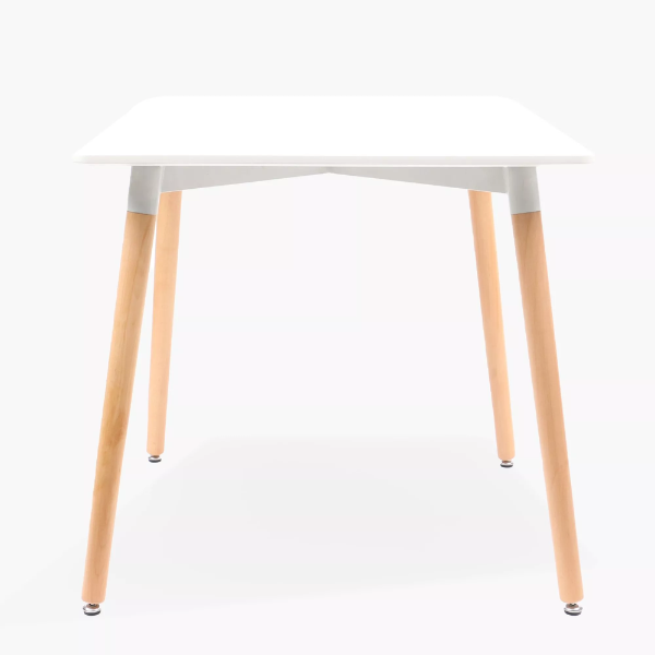 Modern Nordic Dining Table with a smooth white top and natural wood legs, perfect for dining or home office.