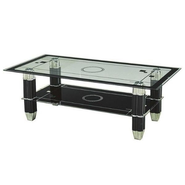 Coffee Table with Glass Top - Black featuring a sleek tempered glass surface and stylish black metal legs.