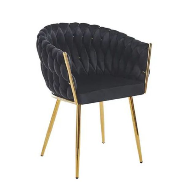 Braided Velvet Plush Fabric Dining Chair with gold legs and modern tufted design.