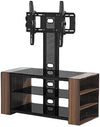 Glass TV Stand with tempered glass shelves and a black metal frame for modern interiors.