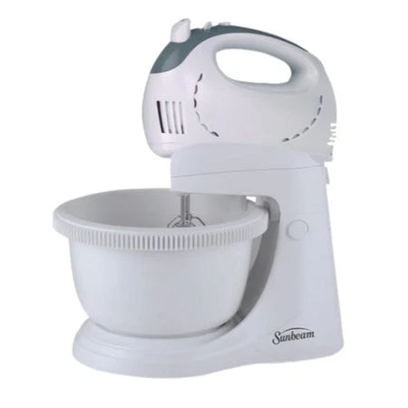 Electric Stand Mixer with Bowl in white, ideal for baking cakes and batters with ease.