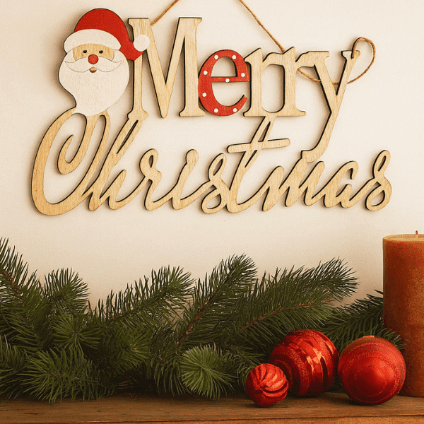 Festive Christmas Plaque 24 cm – Holiday Wall Décor Accent with Santa and decorations