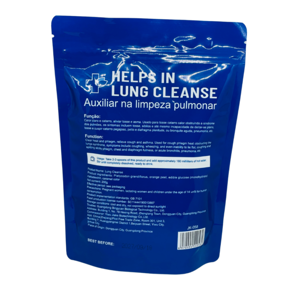 Lung Cleanse Respiratory Support Granules packaging designed for respiratory wellness and detoxification.