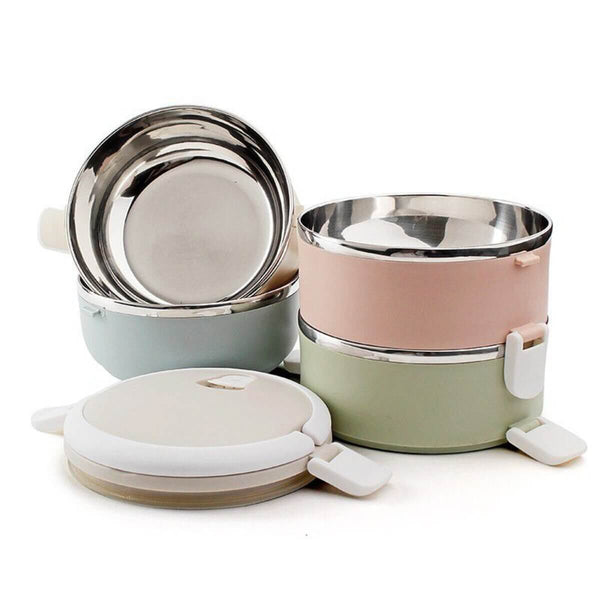 Perfect Dealz 3 Layer Round Stainless Steel Thermal Insulated Lunch Box