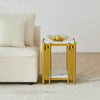 2 Tier Faux Marble Side Table in modern living room setting with decorative bowl and fruit