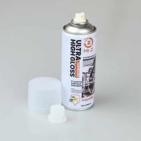 450ml High Gloss Car Dashboard Wax in spray can with cap, designed for cleaning and enhancing vehicle interiors.