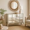 Victorian High-Gloss 4 Door Sideboard with elegant gold accents, spacious storage, and a decorative mirror.