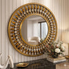 Luxury Crystal Teardrop Round Wall Mirror with jeweled border, enhancing the elegance of a modern interior.