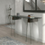 Luxury Glass Console Table with A-Shape Base in modern entryway with sleek design and unique features.