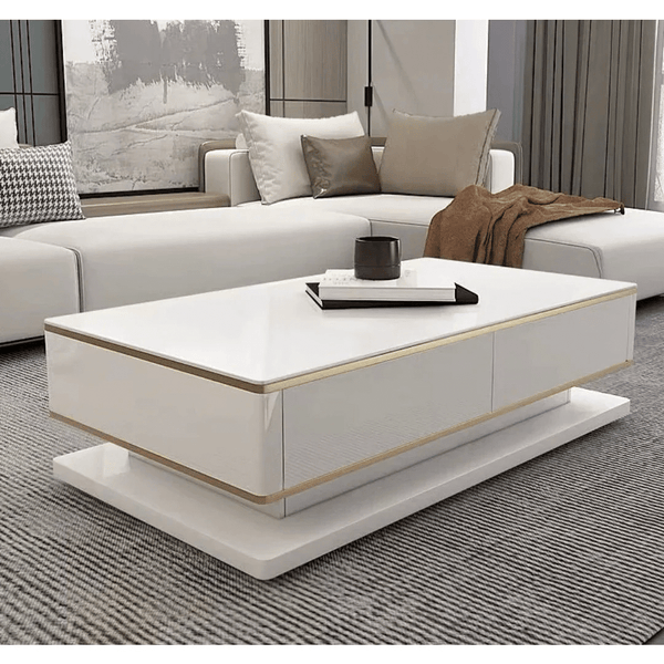 Chic Centre Coffee Table in a modern living room, showcasing its sleek design and functionality.