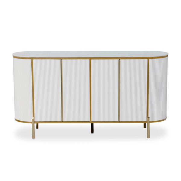 Modern Luxury Sideboard Table with marble-effect top and gold accents, featuring fluted doors for stylish storage.