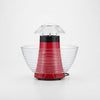 Red Electric Hot-Air Popcorn Maker with clear serving bowl for fresh popcorn.