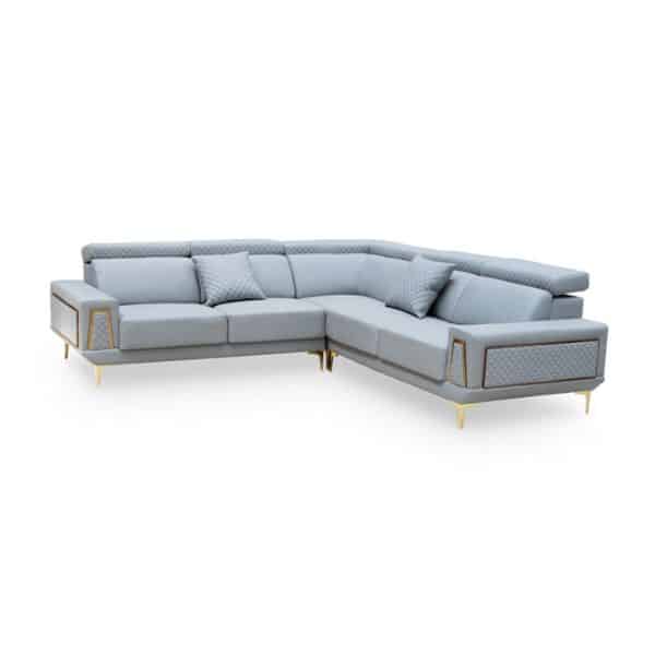 Modern L-Shaped Family Couch in light gray with elegant accents and plush cushions for stylish comfort.