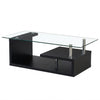 Tempered Glass Top Coffee Table with Oak Base showcasing a sleek design and modern aesthetic in a living space.