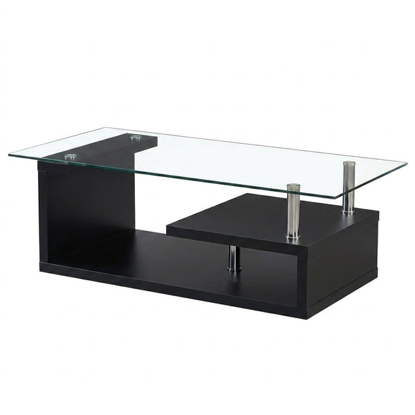 Tempered Glass Top Coffee Table with Oak Base showcasing a sleek design and modern aesthetic in a living space.