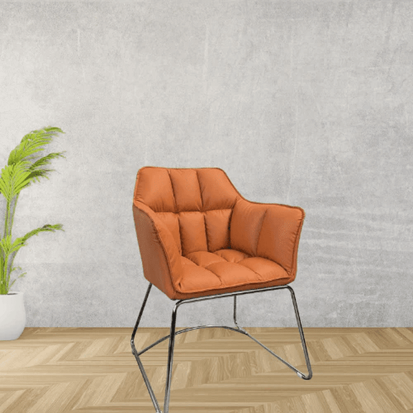 Luxury Curved Lounge Chair in modern orange upholstery against a minimalist background.